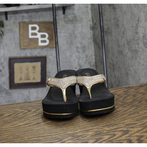 Guess Womens Platform Sandal Sarraly Flip-Flop GWSARRALY4 Gold / Black 7M - Picture 3 of 11